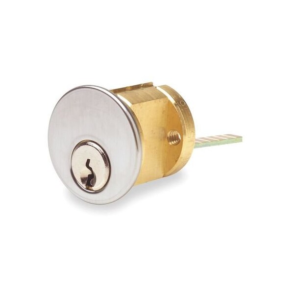 Keyed Different 5 Pin Rim Cylinder with Screw Cap with Kwikset Keyway Satin Chrome Finish